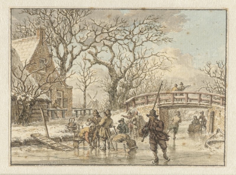 Winter landscape with skaters on a river, 1781. Creator: Jacob Cats.
