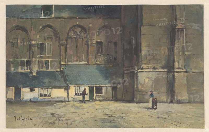 Figures at the Lebuïnuskerk (Great Church) in Deventer, 1874-1923. Creator: Jan van der Linde.