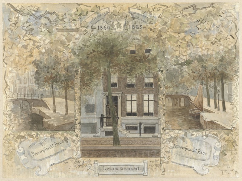 House on the Leliegracht, flanked by the bridges over the Prinsengracht and..., 1864-1936. Creator: Johannes Cornelis van Essen.