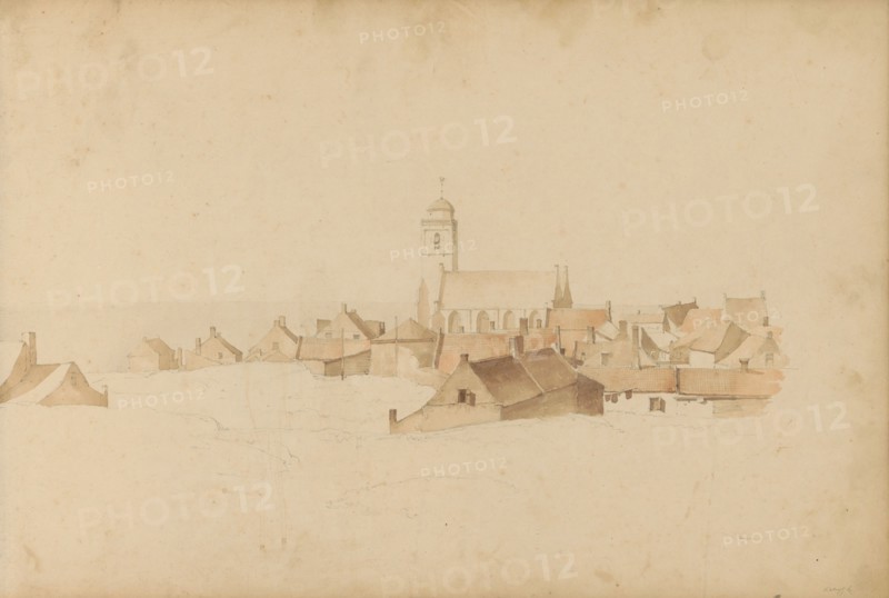 View of Katwijk aan Zee with the Andreaskerk (or Old Church), 1820-1896. Creator: Kasparus Karsen.