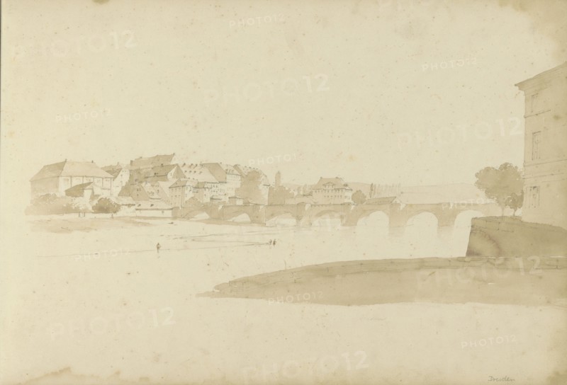 View of Dresden with the Augustus bridge over the Elbe, 1820-1896. Creator: Kasparus Karsen.