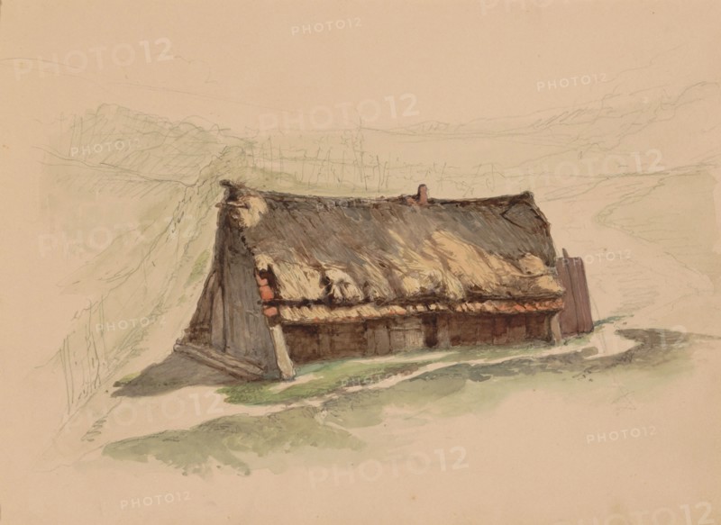 Barn with a thatched roof in a meadow, 1864-c. 1865. Creator: Maria Vos.