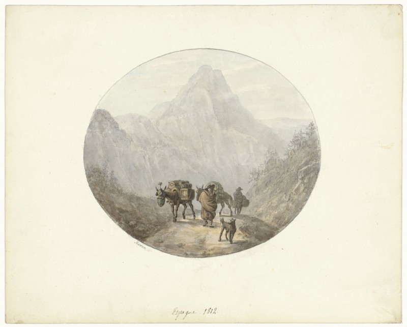 Mountain landscape in Spain, with donkeys, 1812. Creator: Otto Baron Howen.