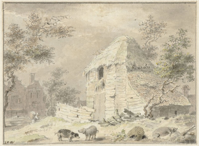Barn with some pigs, 1700-1800. Creator: Samuel van Huls.