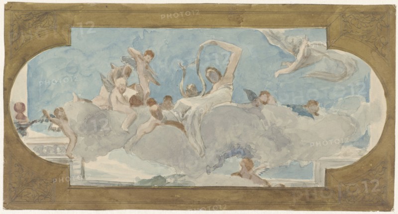 Ceiling painting with figures seated on clouds, 1872-1904. Creator: Wilhelm Cornelis Bauer.