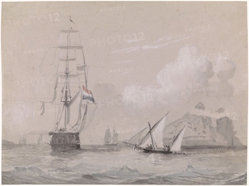 Dutch sailing ship off the coast of Gibraltar, 1834-1893. Creator: Willem Antonie van Deventer.