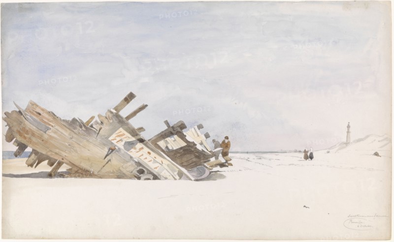 Wreck on the beach of Renesse in Schouwen-Duivenland, 1834-1893. Creator: Willem Antonie van Deventer.