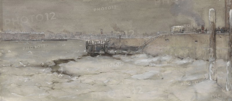 Crushing the ice on the Maas in Rotterdam, 1907. Creator: Adolf le Comte.