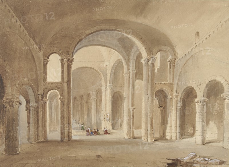 Interior of S. Hilaire at Poitiers, with kneeling figures at confession, 1802-1871. Creator: Alexis Nicolas Noël.