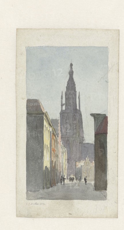 Street view with a view of the Grote Kerk in Breda, 1832. Creator: Carel Jacobus Behr.