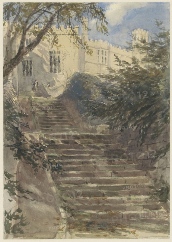 Garden stairs at Haddon Hall (Derbyshire), 1831-1859. Creator: David Cox the Elder.