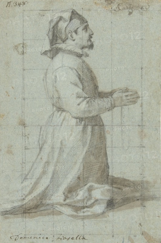 Kneeling founder wearing a Fraternity Cap, 1630-1639. Creator: Domenico Fiasella.
