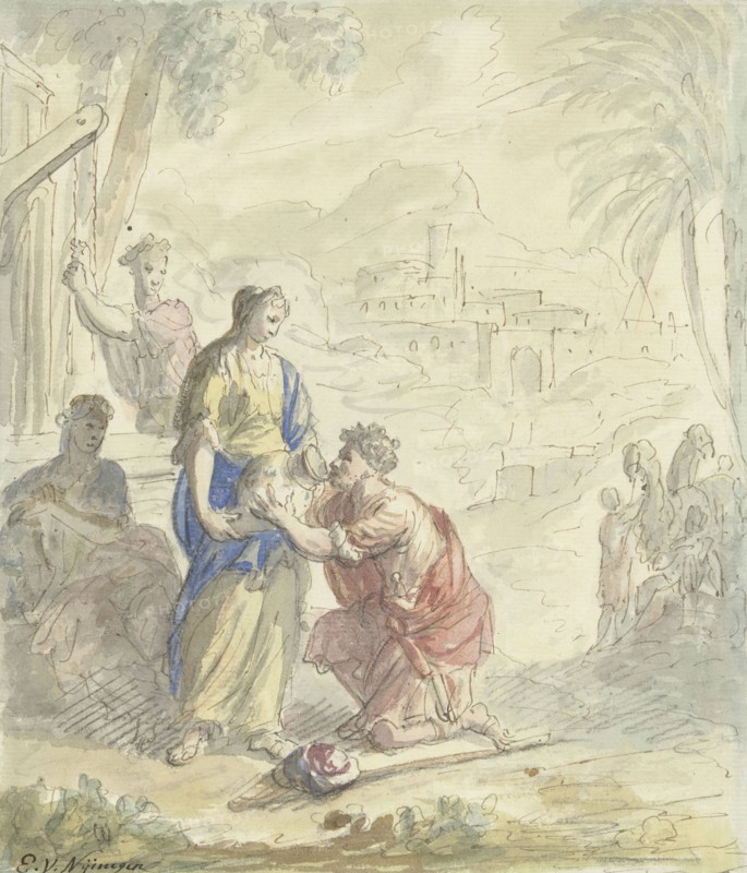 Rebekah and Eliezer at the well, 1677-1755. Creator: Elias van Nijmegen.