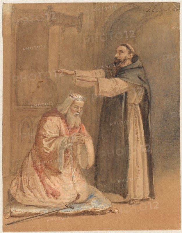 The Blessing of a King by a Monk, 1860. Creator: Ferdinand Ernst Lintz.