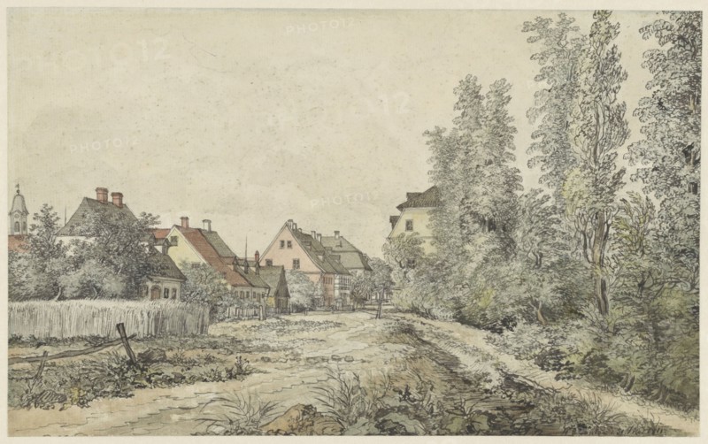 Village road with houses (in Germany?), 1811. Creator: Henry Edridge.