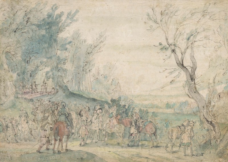 Armed horsemen at a forest edge, 1615-1635. Creator: Master of the Hermitage Sketchbook.