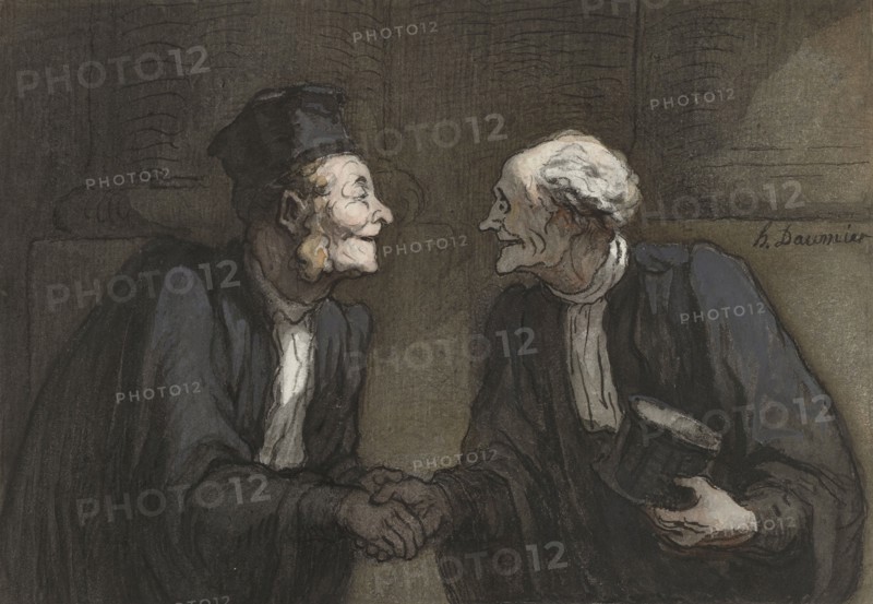 Two lawyers shake hands // Deux avocats: la poignée de main, 1818-1879. Creator: Honore Daumier.