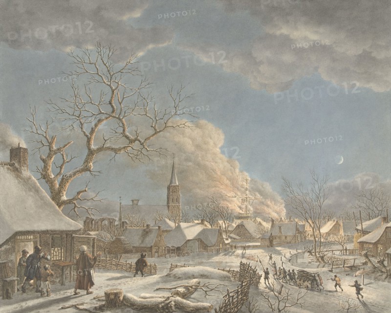 Winter, night and fire; the four seasons, times of day and elements, 1797. Creator: Jacob Cats.