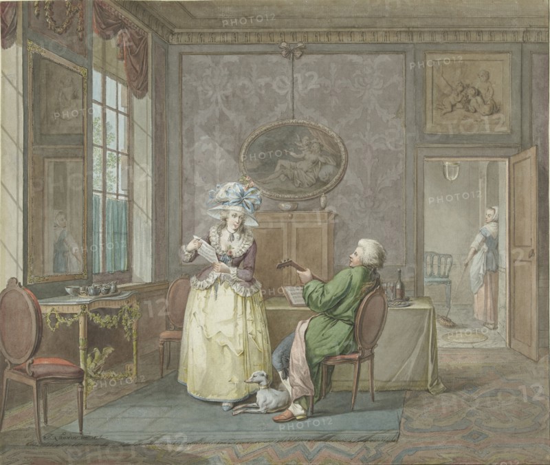 Couple making music in an interior, 1763-1800. Creator: Jacobus Johannes Lauwers.