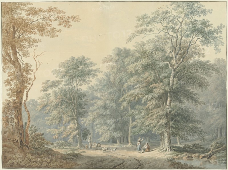 Forest view with figures, 1818. Creator: Jan Apeldoorn.