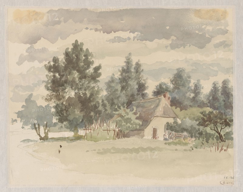 Landscape with farm surrounded by trees, 1866. Creator: Jan Striening.
