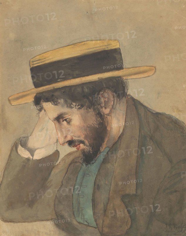 Portrait of a young man in a straw hat, 1878. Creator: Jan Veth.