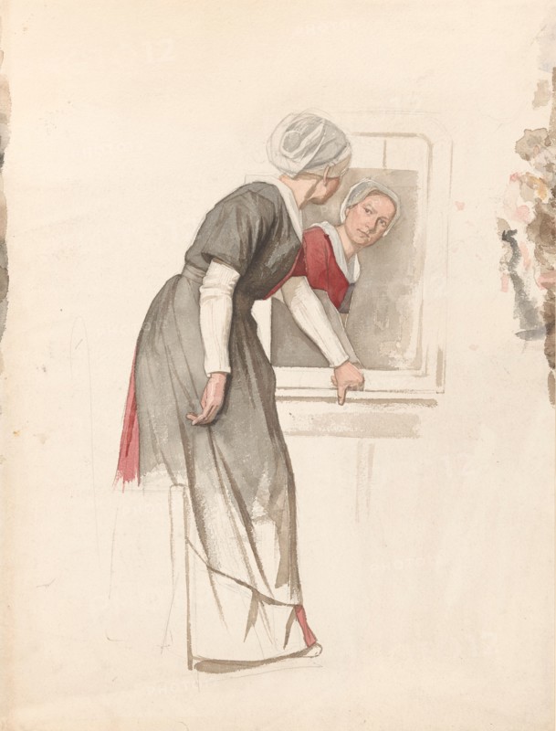 Woman standing in front of a mirror, 1874-1925. Creator: Jan Veth.