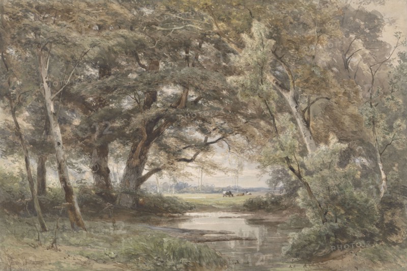 Water under trees at the end of a forest, 1835-1877. Creator: Jan Willem van Borselen.