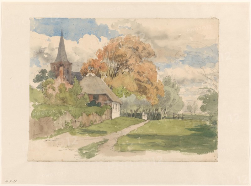 Yard at a village church, 1845-1925. Creator: Julius Jacobus van de Sande Bakhuyzen.