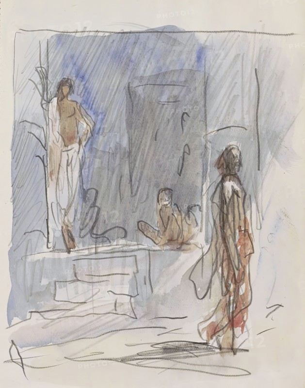 Indians at a staircase, 1924-1925. Creator: Marius Bauer.