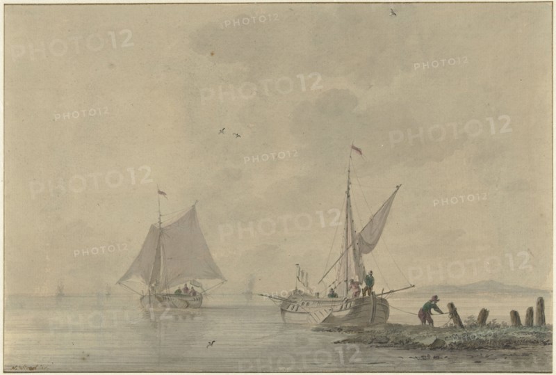Quiet inland waterway with mooring boat, 1758-1815. Creator: Nicolaas Wicart.
