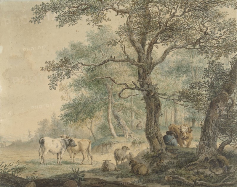 Landscape with two shepherds with cattle, 1797. Creator: Pieter Gerardus van Os.