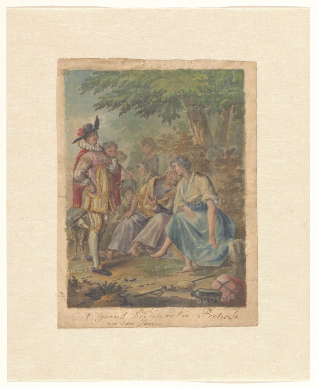Design for wallpaper or painting with the Spanish Heidin Preciosa and Don Juan, 1719-1775 Creator: Ruik Keyert.