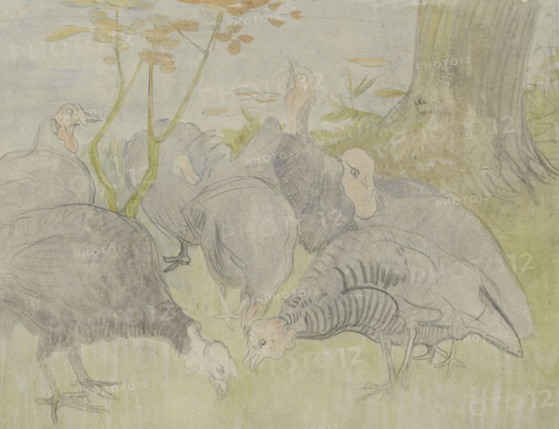 Turkeys in a garden, 1873-1917. Creator: Theo van Hoytema.