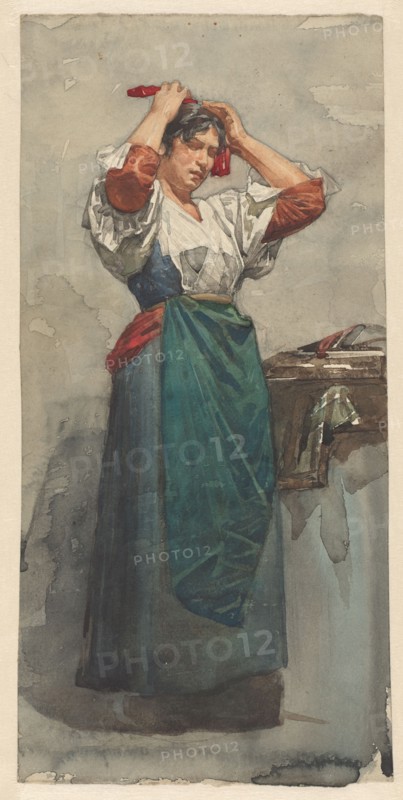 Composition of an unknown woman, making up her hair, 1870-1923. Creator: Willem Witsen.