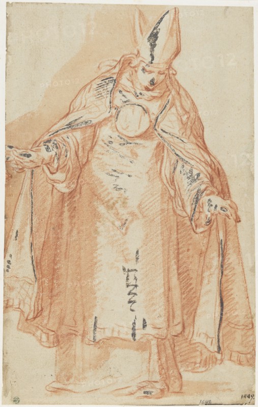 Bishop with outstretched arms, standing bent forward. Creator: Abraham Bloemaert.