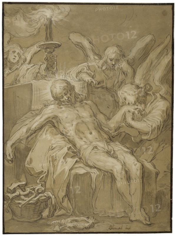 The dead Jesus mourned by angels. Creator: Abraham Bloemaert.