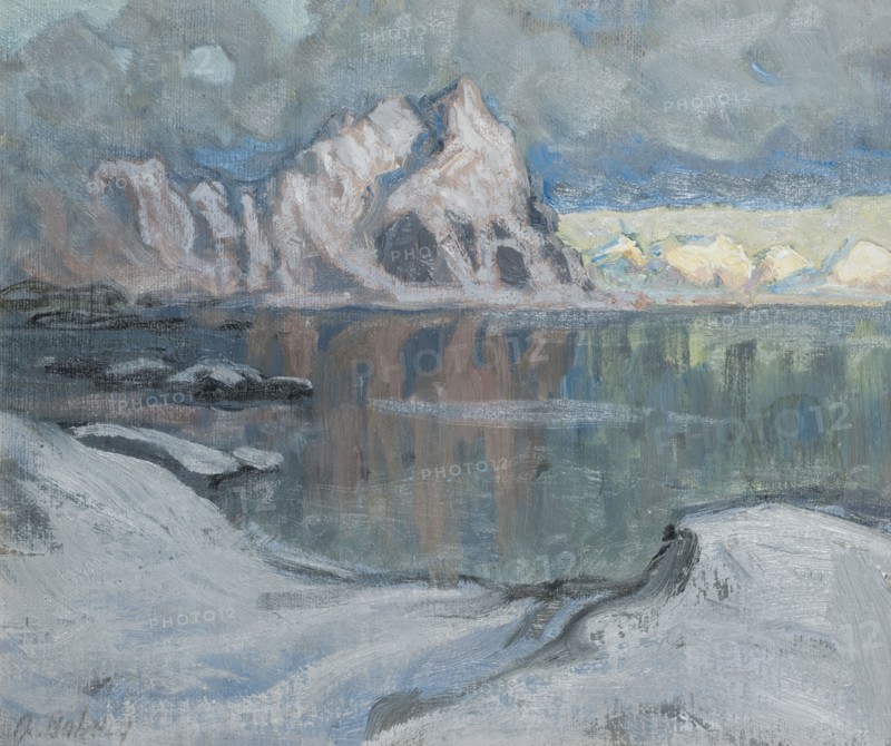 Boats between the Mountains. Study from Lofoten, 1910. Creator: Anna Katarina Boberg.