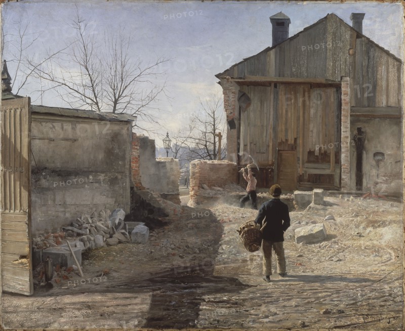 Demolishing the Old Orphanage, Stockholm, 1886. Creator: Anshelm Schultzberg.