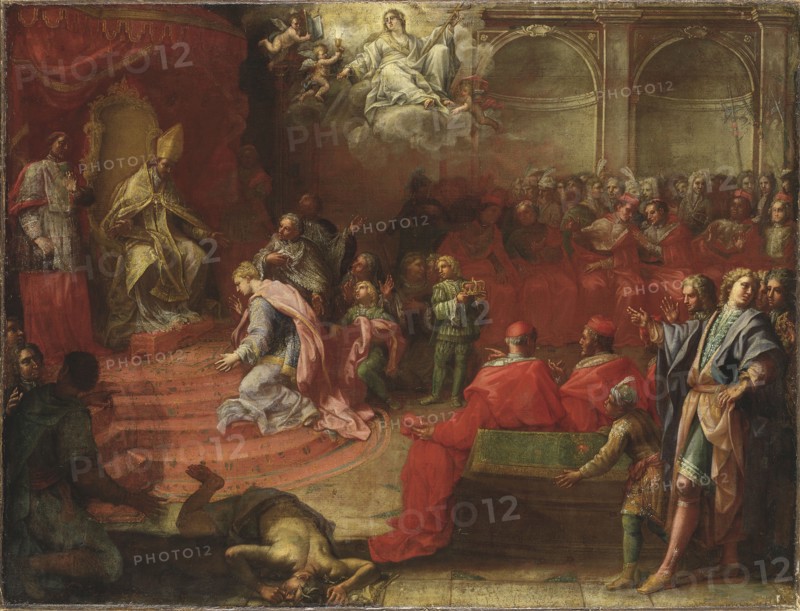 Allegory of Queen Christina's submission to the Catholic Church..., early 18th century. Creator: Angelo Trevisani.