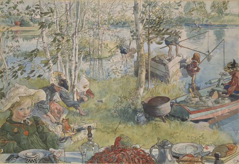 Crayfishing. From A Home (26 watercolours), c19th century. Creator: Carl Larsson.