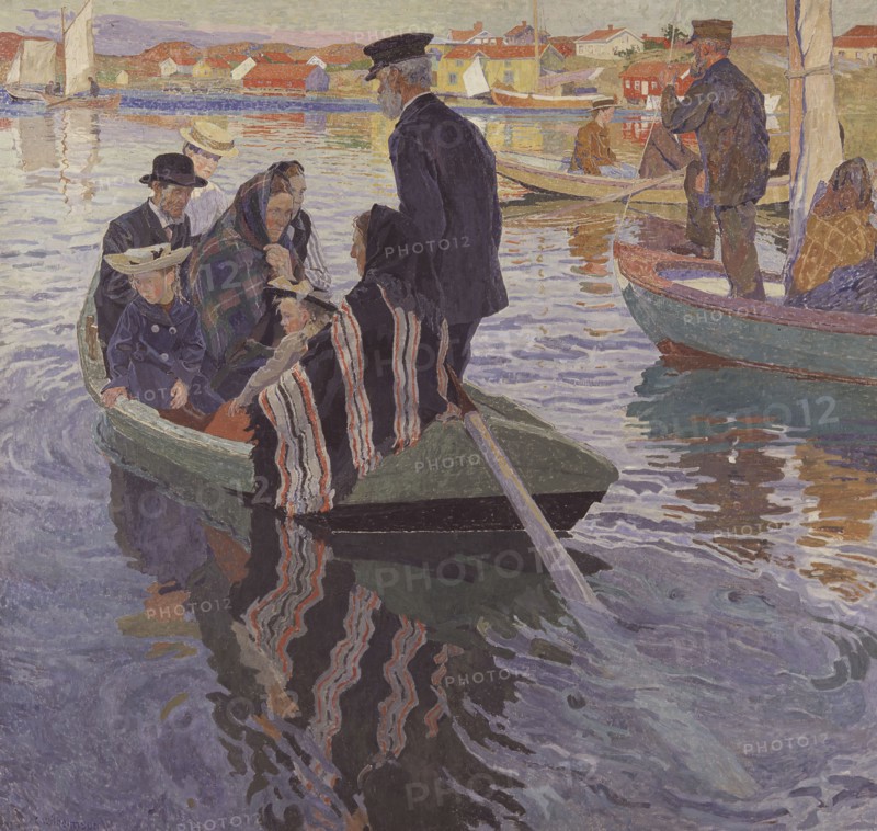 Church-Goers in a Boat, 1909. Creator: Carl Wilhelmson.
