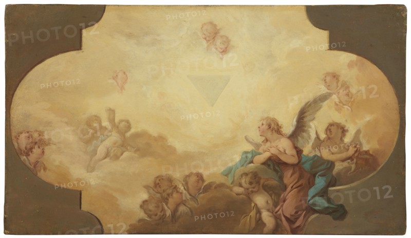 Angels Looking up at the Eye of God. Study, early-mid-18th century. Creator: Guillaume-Thomas Taraval.