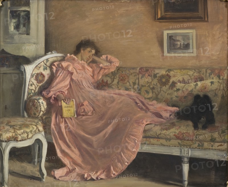 Carola Sitting on the Sofa, 1899. Creator: Gustaf Cederström.