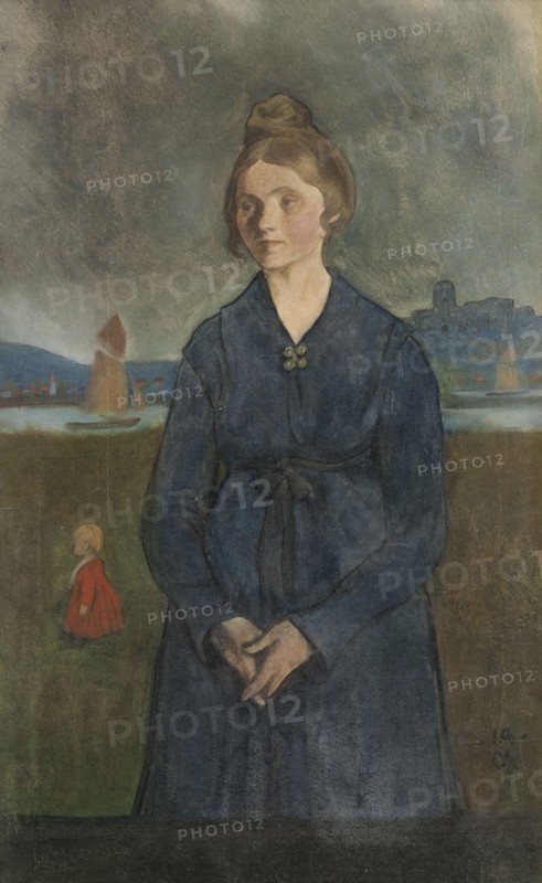 Eva with Bohus fortress in the background, 1907. Creator: Ivar Arosenius.