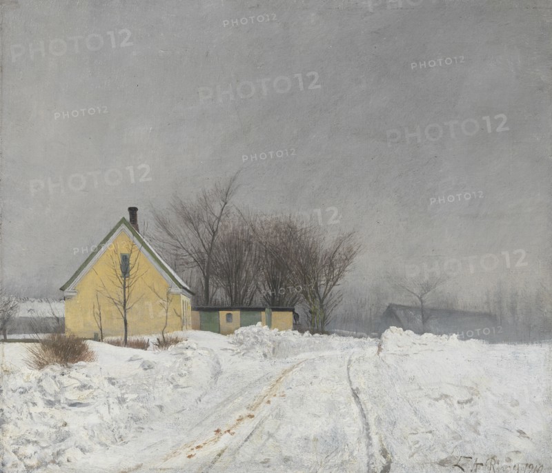 Foggy Winter Day. To the Left a Yellow House. Deep Snow.1910. Creator: Laurits Andersen Ring.