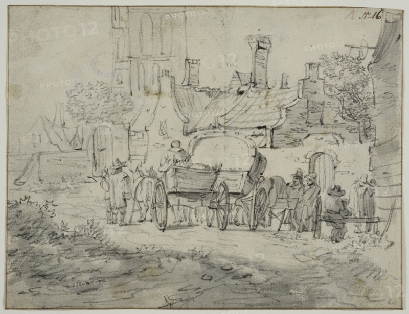 Village scene with carriages. Creator: Pieter Molijn.