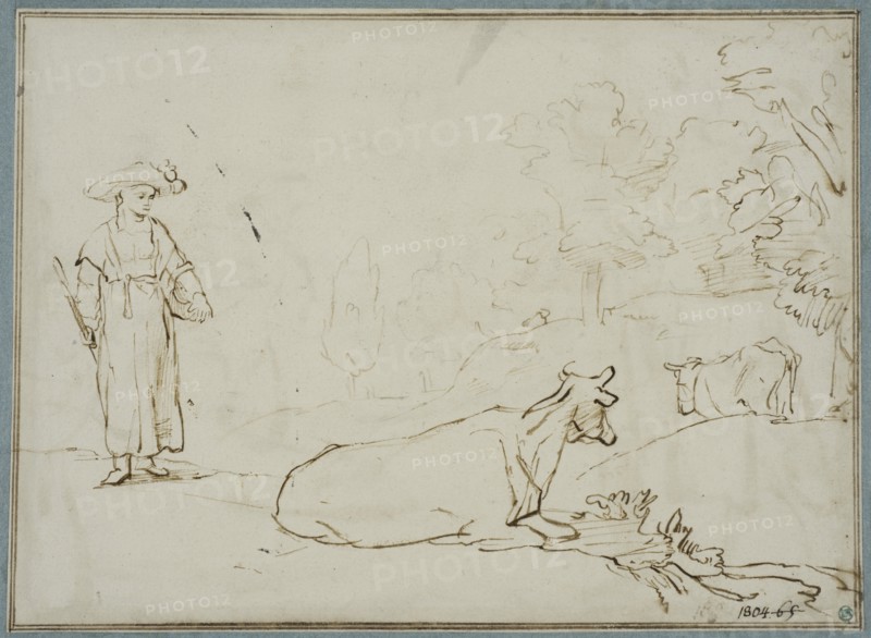 Peasant woman with two cows, 17th century. Creator: Rembrandt Harmensz van Rijn.
