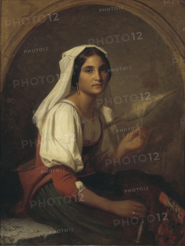 An Italian Woman Spinning Flax, 1847. Creator: Uno Troili.