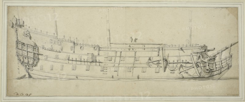 British double-decked warship, starboard side. Creator: Willem van de Velde the Younger.
